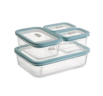 Glass food container set with air vent glass lid